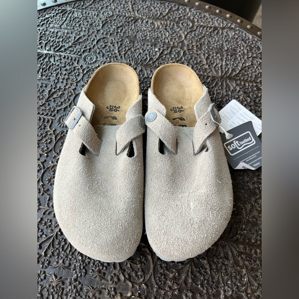 BIRKENSTOCK BOSTON SUEDE CLOGS IN STONE COIN 36 EU 5 US NARROW - Picture 6 of 9